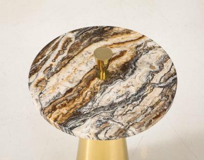 Single Round Brown Hue Onyx Marble and Brass Side Martini Table Italy 20 5 H