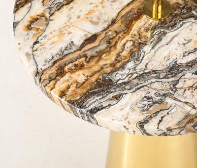 Single Round Brown Hue Onyx Marble and Brass Side Martini Table Italy 20 5 H