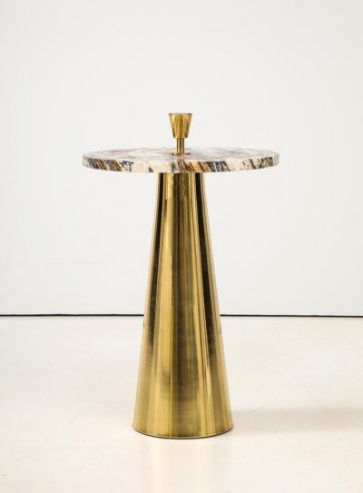 Single Round Brown Hue Onyx Marble and Brass Side Martini Table Italy 20 5 H