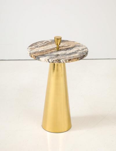 Single Round Brown Hue Onyx Marble and Brass Side Martini Table Italy 20 5 H