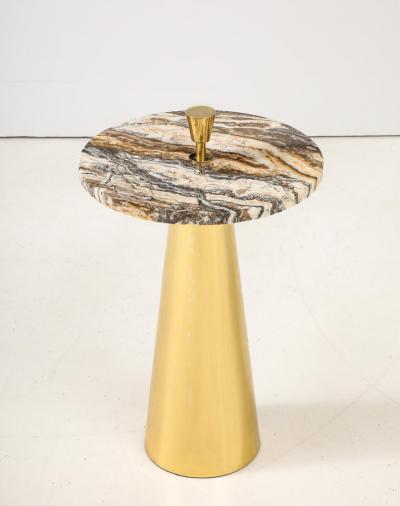Single Round Brown Hue Onyx Marble and Brass Side Martini Table Italy 20 5 H