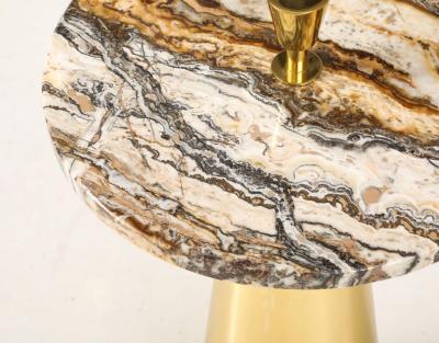 Single Round Brown Hue Onyx Marble and Brass Side Martini Table Italy 20 5 H