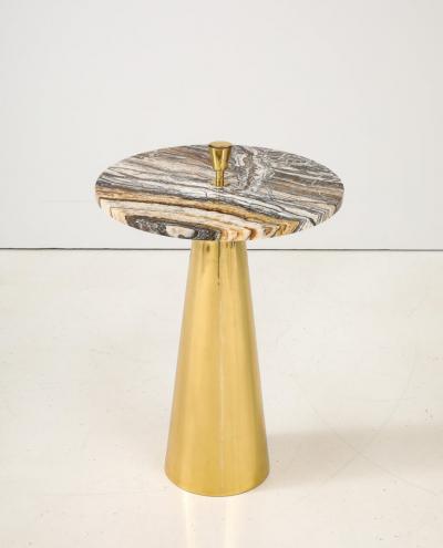 Single Round Brown Hue Onyx Marble and Brass Side Martini Table Italy 25 H