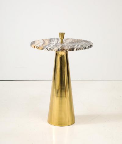 Single Round Brown Hue Onyx Marble and Brass Side Martini Table Italy 25 H