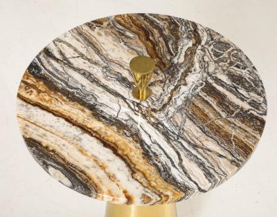 Single Round Brown Hue Onyx Marble and Brass Side Martini Table Italy 25 H