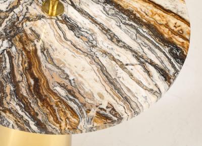 Single Round Brown Hue Onyx Marble and Brass Side Martini Table Italy 25 H