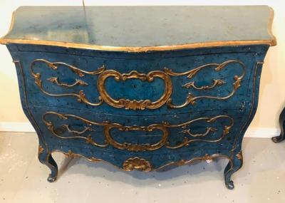 Single Royal Blue and Parcel Gilt Decorated Bombay Commode or Chest