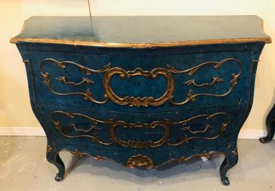 Single Royal Blue and Parcel Gilt Decorated Bombay Commode or Chest