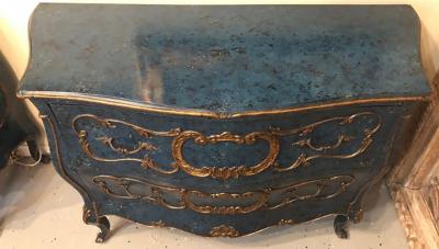 Single Royal Blue and Parcel Gilt Decorated Bombay Commode or Chest
