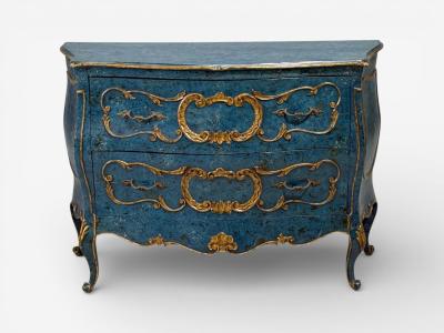 Single Royal Blue and Parcel Gilt Decorated Bombay Commode or Chest