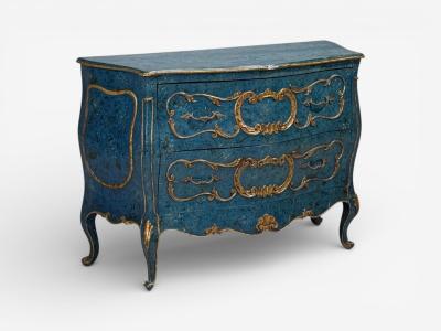 Single Royal Blue and Parcel Gilt Decorated Bombay Commode or Chest