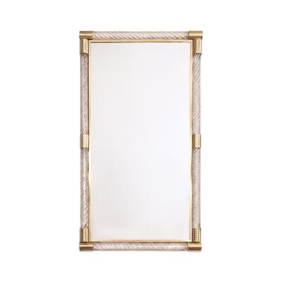 Single Twisted Clear Murano Glass Rod and Etched Brass Mirror