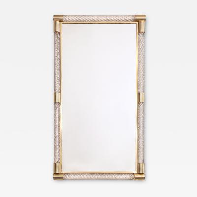 Single Twisted Clear Murano Glass Rod and Etched Brass Mirror