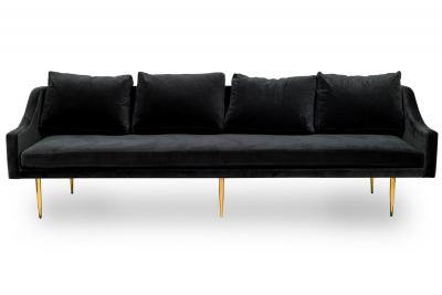 Sintra Contemporary Modern Charcoal Gray Velvet and Polished Bronze Sofa