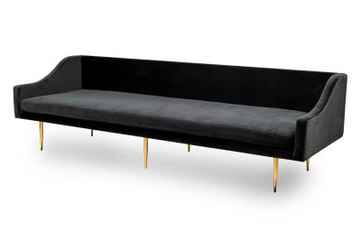 Sintra Contemporary Modern Charcoal Gray Velvet and Polished Bronze Sofa