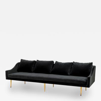 Sintra Contemporary Modern Charcoal Gray Velvet and Polished Bronze Sofa