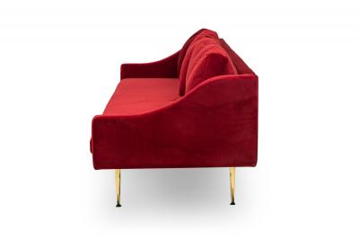 Sintra Contemporary Modern Dark Red Velvet and Polished Bronze Sofa