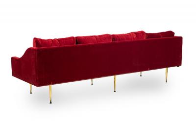 Sintra Contemporary Modern Dark Red Velvet and Polished Bronze Sofa