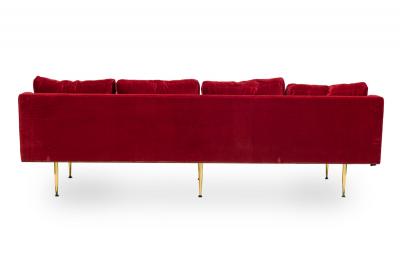 Sintra Contemporary Modern Dark Red Velvet and Polished Bronze Sofa