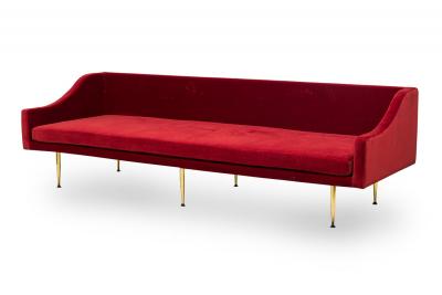 Sintra Contemporary Modern Dark Red Velvet and Polished Bronze Sofa