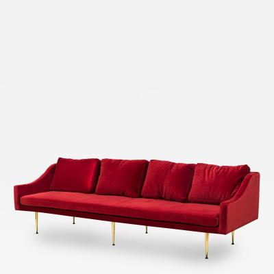 Sintra Contemporary Modern Dark Red Velvet and Polished Bronze Sofa