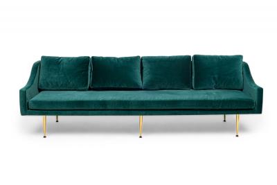 Sintra Contemporary Modern Dark Sea Green Velvet and Polished Bronze Sofa