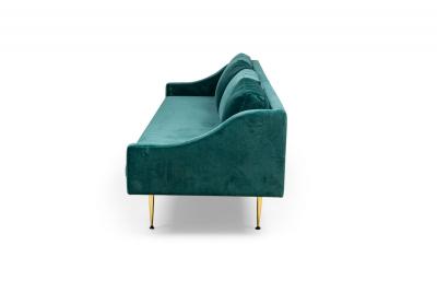 Sintra Contemporary Modern Dark Sea Green Velvet and Polished Bronze Sofa