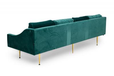 Sintra Contemporary Modern Dark Sea Green Velvet and Polished Bronze Sofa