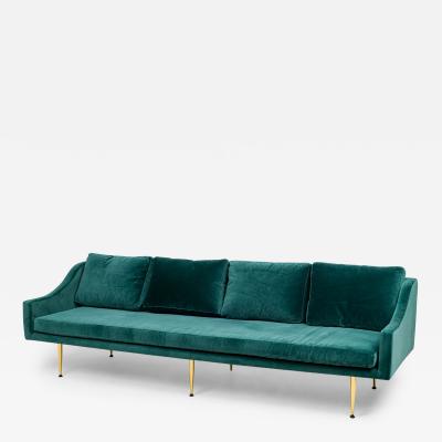 Sintra Contemporary Modern Dark Sea Green Velvet and Polished Bronze Sofa