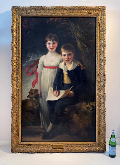 Sir William Beechey Full Length Portrait of Two English Children and Dog