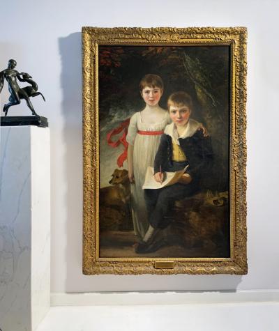 Sir William Beechey Full Length Portrait of Two English Children and Dog