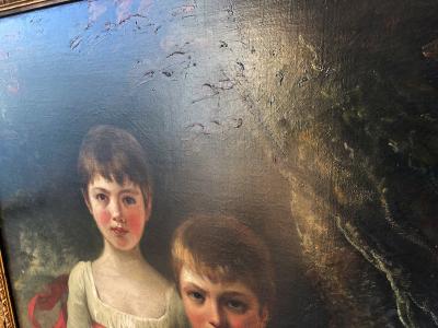 Sir William Beechey Full Length Portrait of Two English Children and Dog