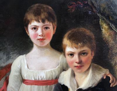 Sir William Beechey Full Length Portrait of Two English Children and Dog
