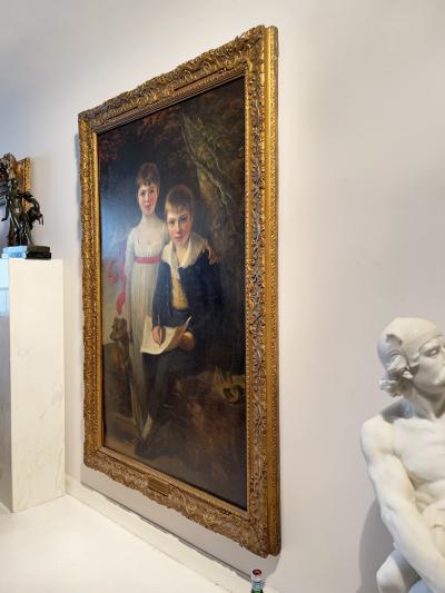 Sir William Beechey Full Length Portrait of Two English Children and Dog