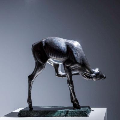 Sirio Tofanari Naturalistic Silver Doe Sculpture by Sirio Tofanari 1886 1969 on Marble Base