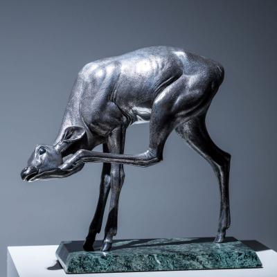 Sirio Tofanari Naturalistic Silver Doe Sculpture by Sirio Tofanari 1886 1969 on Marble Base