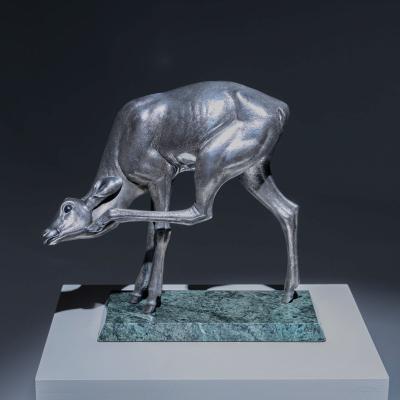 Sirio Tofanari Naturalistic Silver Doe Sculpture by Sirio Tofanari 1886 1969 on Marble Base