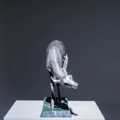 Sirio Tofanari Naturalistic Silver Doe Sculpture by Sirio Tofanari 1886 1969 on Marble Base