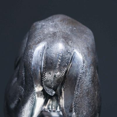 Sirio Tofanari Naturalistic Silver Doe Sculpture by Sirio Tofanari 1886 1969 on Marble Base