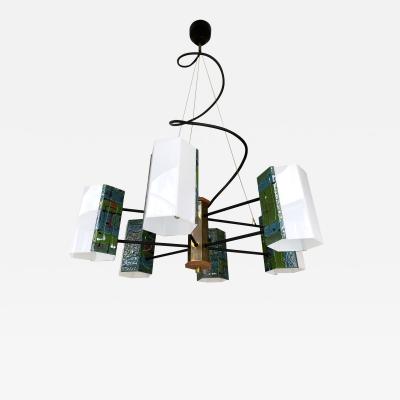 Siva Poggibonsi Mid Century Brass Chandelier Enamelled Metal by Siva Poggibonsi Italy 1960s