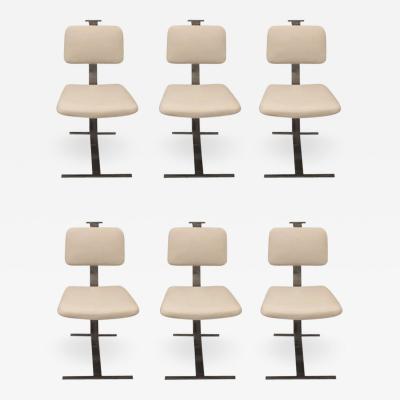 Six 1970s Italian chairs in chromed metal and cream leather
