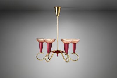 Six Arm Brass and Metal Chandelier Scandinavia 1960s