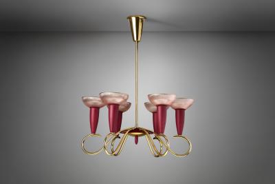 Six Arm Brass and Metal Chandelier Scandinavia 1960s