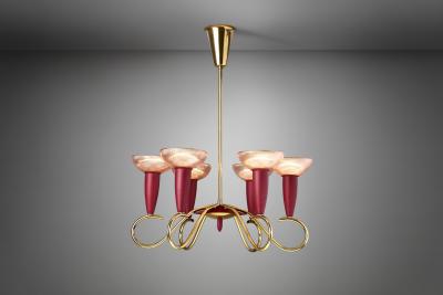 Six Arm Brass and Metal Chandelier Scandinavia 1960s
