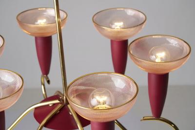 Six Arm Brass and Metal Chandelier Scandinavia 1960s