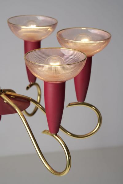 Six Arm Brass and Metal Chandelier Scandinavia 1960s