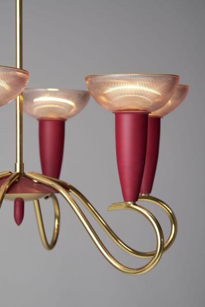 Six Arm Brass and Metal Chandelier Scandinavia 1960s