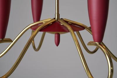 Six Arm Brass and Metal Chandelier Scandinavia 1960s