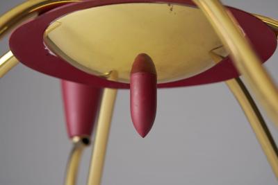 Six Arm Brass and Metal Chandelier Scandinavia 1960s