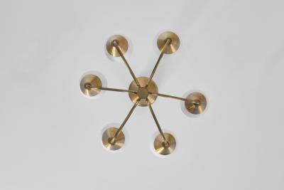 Six Arm Brass and Opal Glass Chandelier Sweden ca 1950s